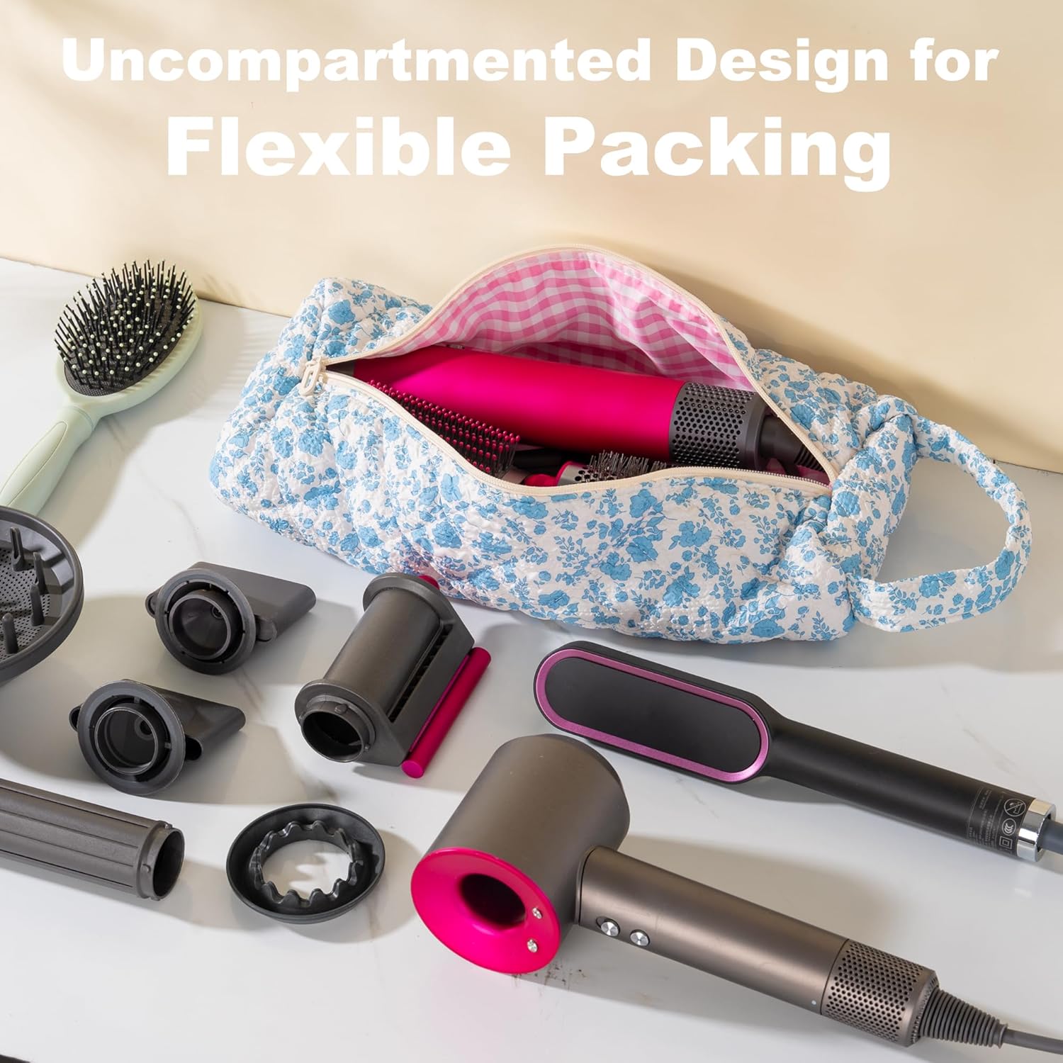 Hair Tools Travel Bag, Quilted Hair Tool Bag for Dyson Airwrap & Shark FlexStyle, Hair Dryer & Curling Iron Storage