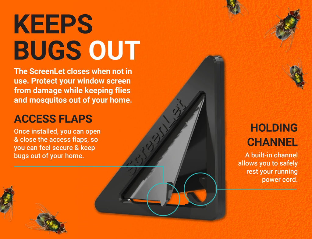 Window Screen Pass Through Attachment - Bring Inside Power Outside, Easily - Fits on Any Standard Window Screen