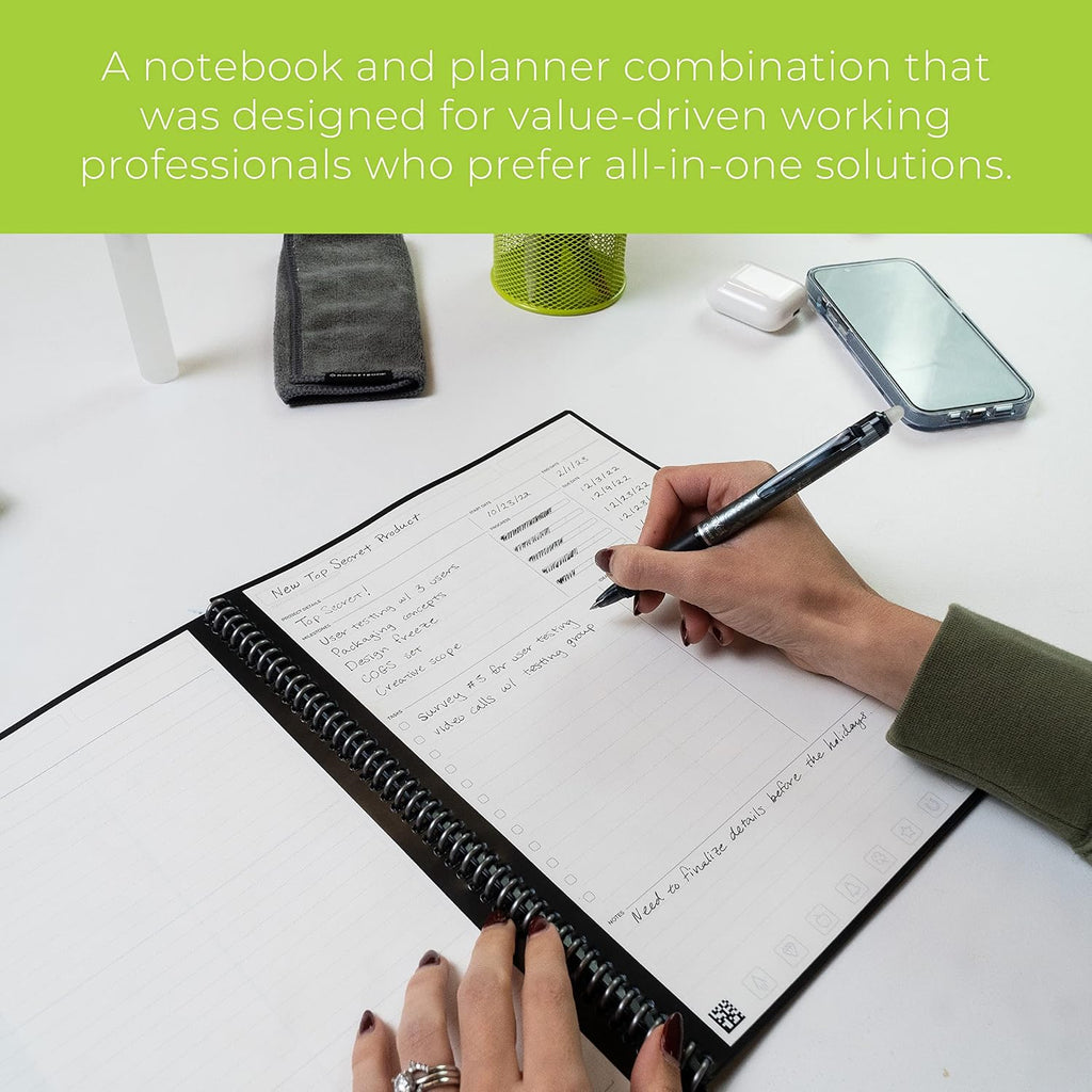 Fusion Plus Smart Reusable Notebook Planner, Notetaking and Planning In One, Letter Size 8.5x11, Black
