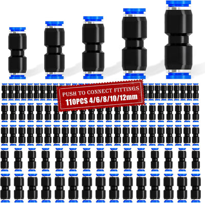 mxuteuk 110PCS Quick Connect Air Hose Fittings,4/6/8/10/12mm Straight Push to Connect Fittings,Air Line Fittings Push to Connect Fitting for Tube