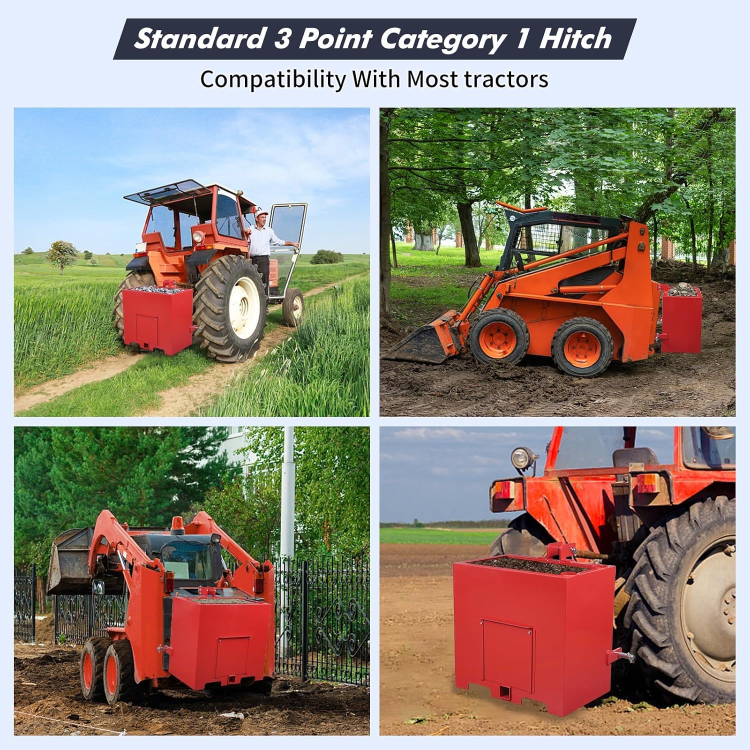 3 Point Ballast Box for Tractor Category 1, 800 LBS Capacity 5 Cu.ft Volume, Heavy Duty Steel with Standard 2" Hitch