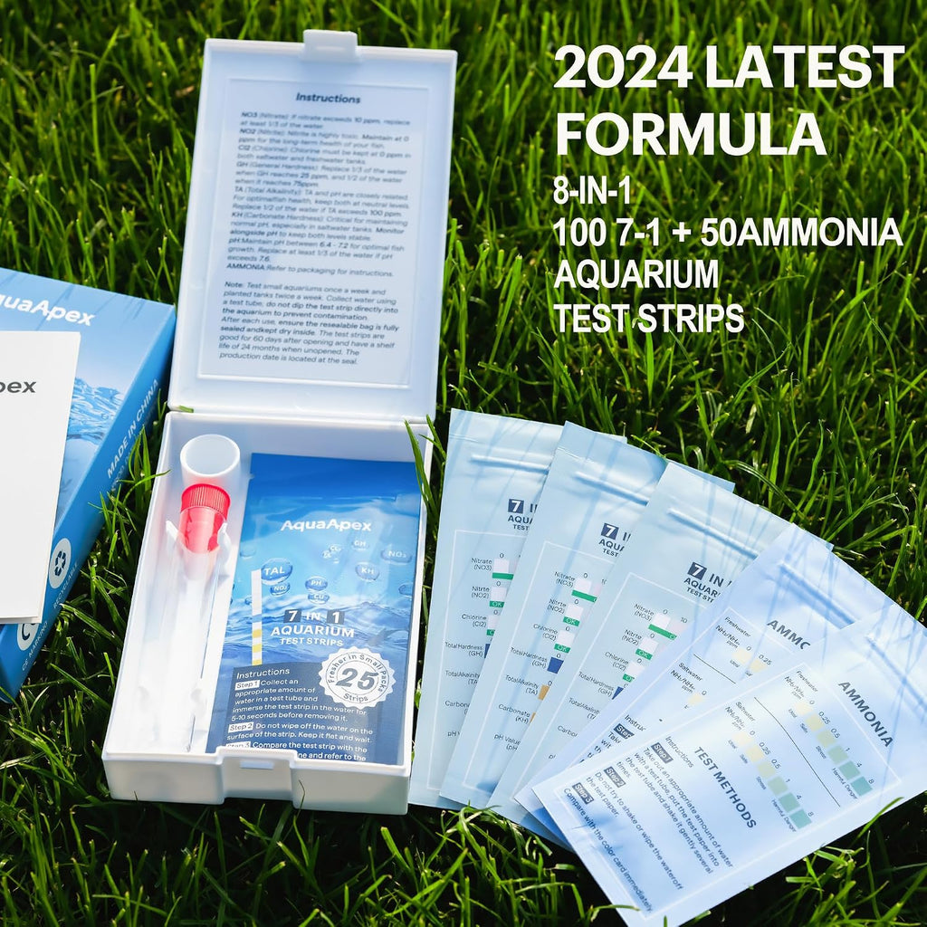 Aquarium Test Strips Kit,8-in-1 150 Strips |100 Multi-Test + 50 Ammonia Strips | Ammonia Test Kit for Fish Tank Test