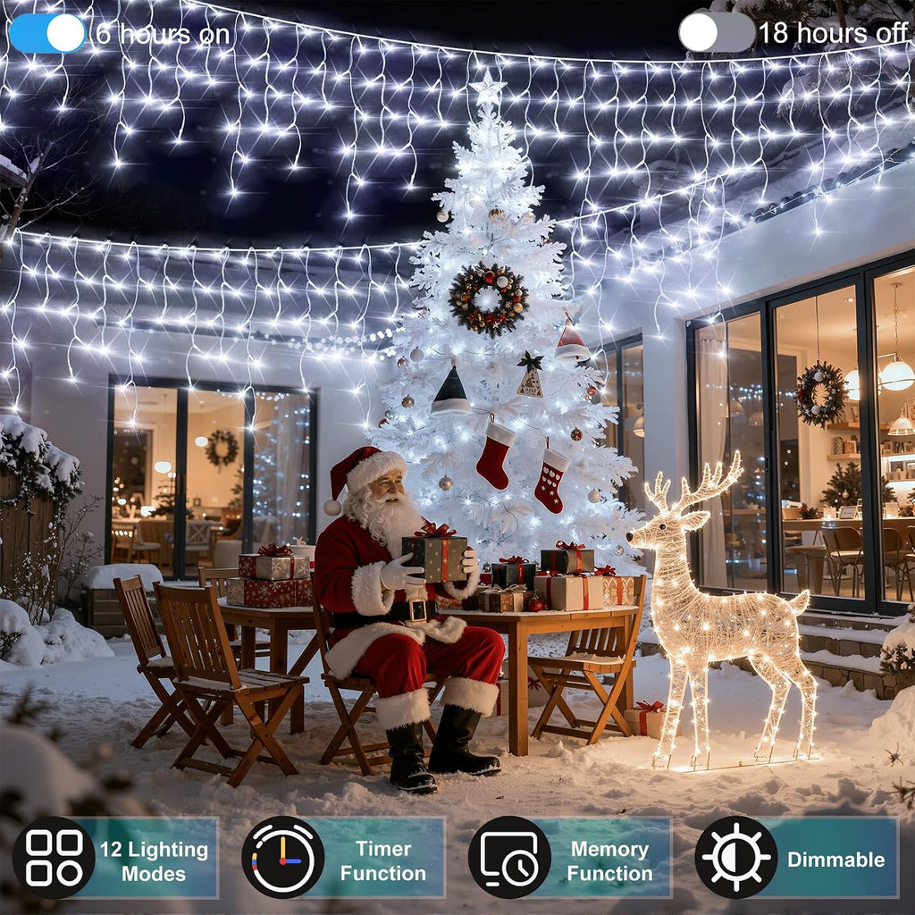 810 LED 82FT Christmas Icicle Lights, 180 Drops, 12 Modes, Cool White | Weather-resistant Twinkle String Lights with