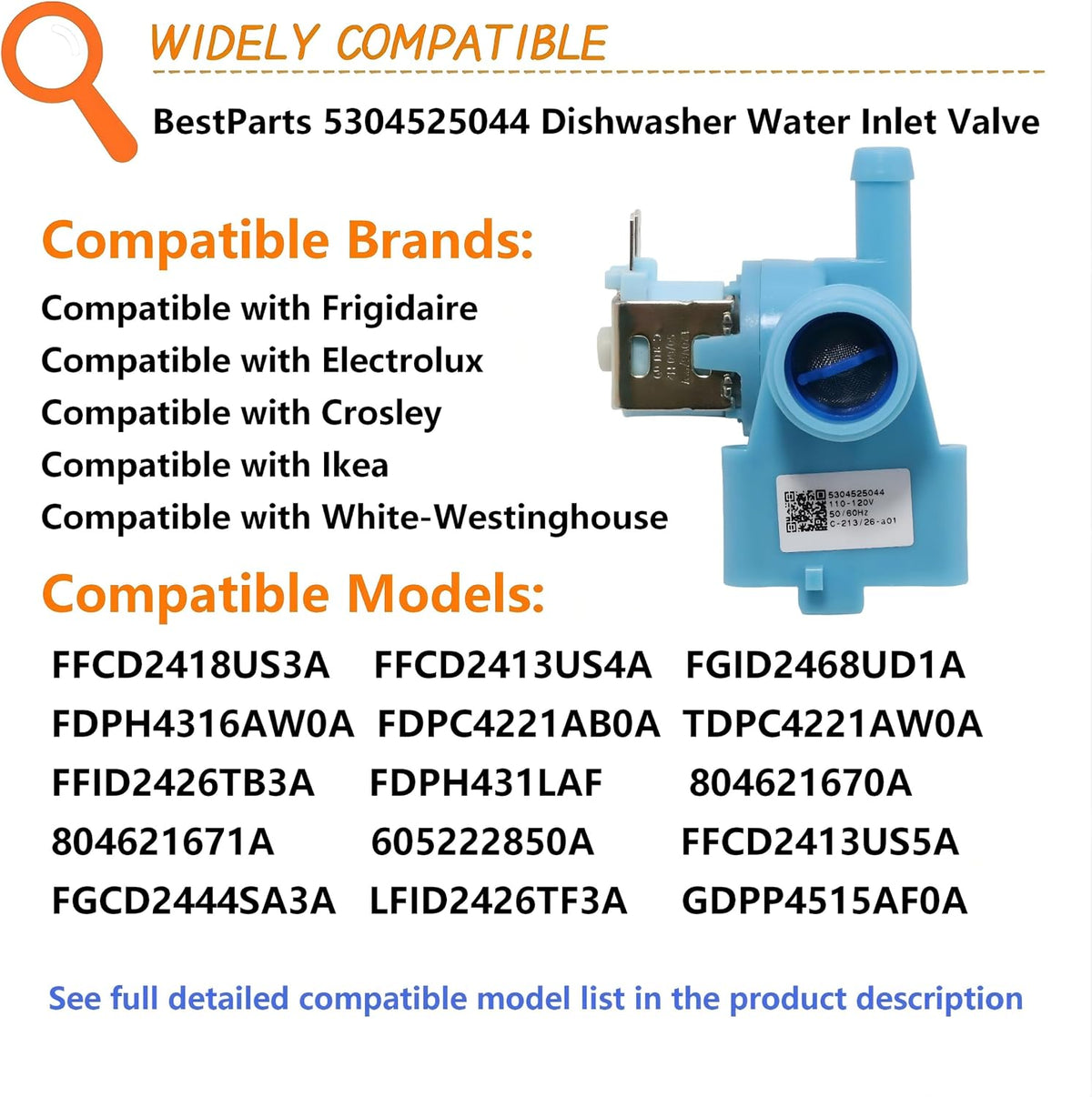 BestParts 5304525044 Dishwasher Water Inlet Valve