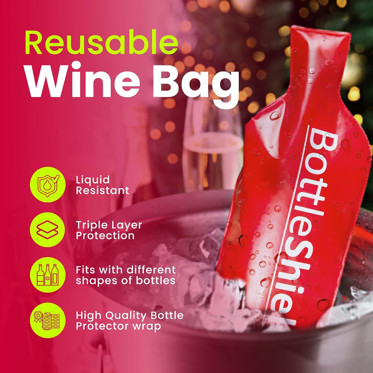 Reusable Wine Protector Travel Bag by Bottle Shield (6-pack) - Unbreakable Bottle Shipping Sleeve, Leak Proof &