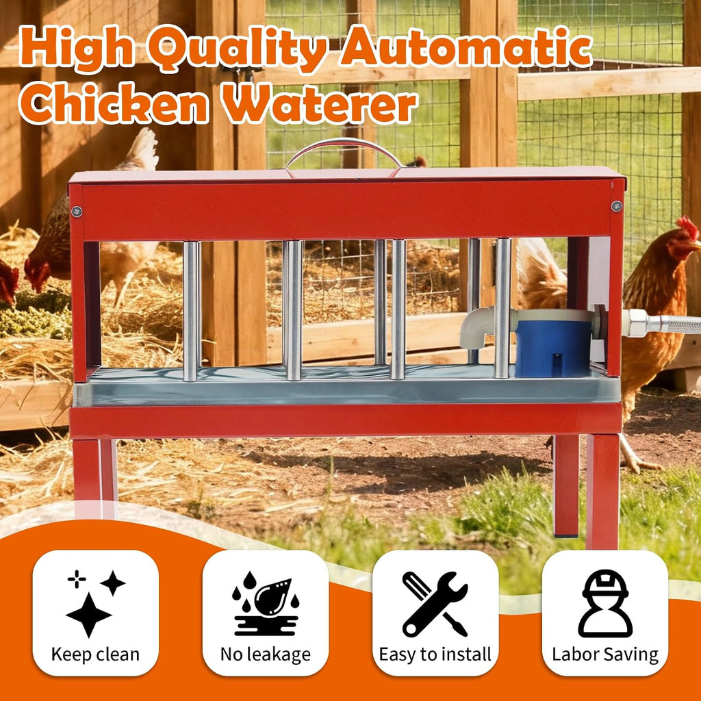 Automatic Chicken Waterer Stainless Steel Poultry Waterer No Waste with Float Valve Kit Bottom Bracket Chicken