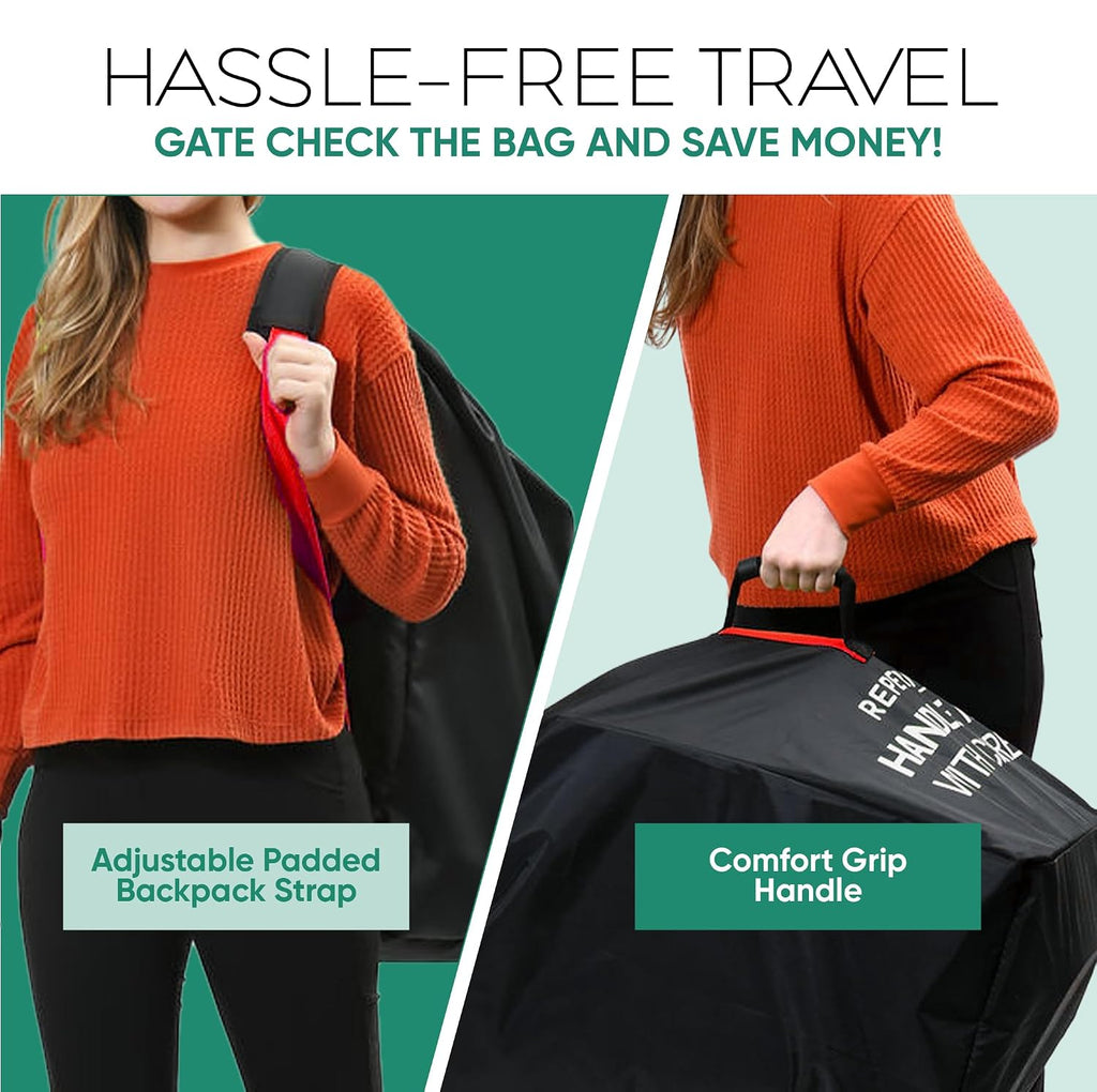 Car Seat Travel Bag for Airplane, Black and Green, 33" H x 18" W x 18" D, Fits Most Convertible, Booster and Infant