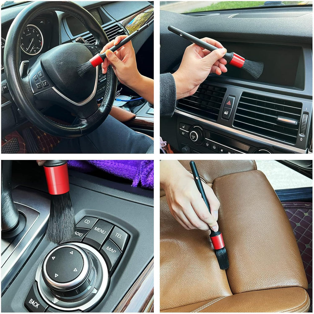 10pcs Auto Car Detailing Brush Set Car Interior Cleaning Kit Includes 5 Boar Hair Detail Brush,3 Wire Brush, 2 Air