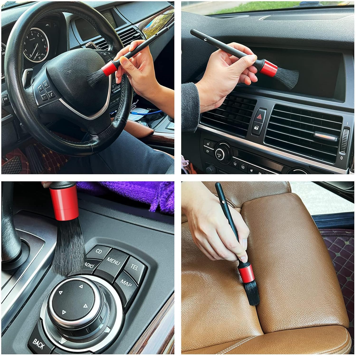 10pcs Auto Car Detailing Brush Set Car Interior Cleaning Kit Includes 5 Boar Hair Detail Brush,3 Wire Brush, 2 Air