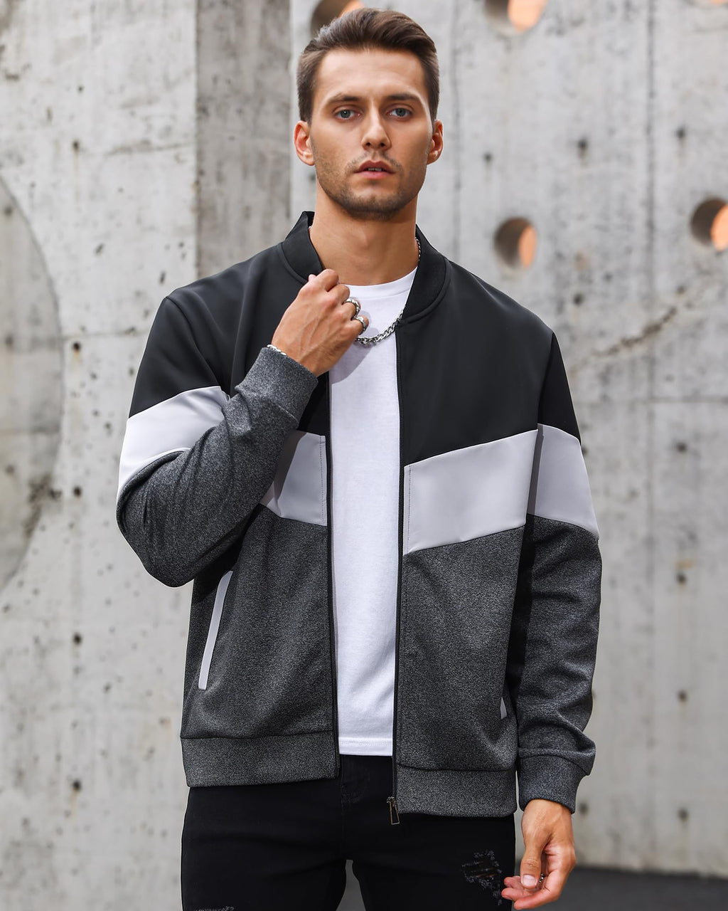 Men's Lightweight Jacket Casual Bomber Jacket Color Block Varsity Coat