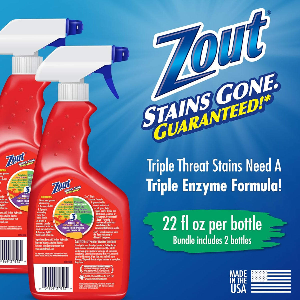 Laundry Stain Remover Spray, Blood, Grass & Oil Stains, 22 oz, 2-Pack