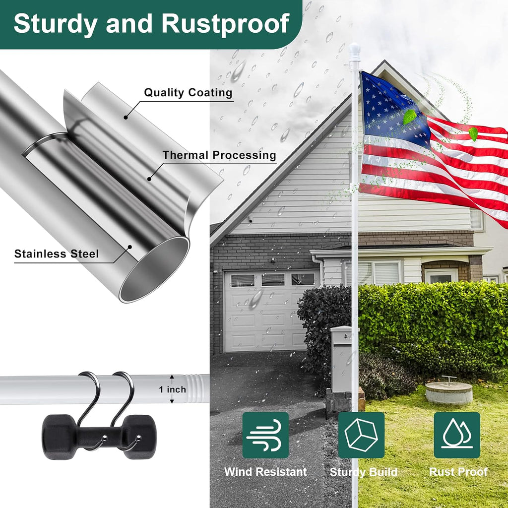 Yard Flag Pole for Outside Ground - 8.5 ft Tangle Free Heavy Duty Flag Pole Kit with 2 Anti-Tip Prong Base,Portable
