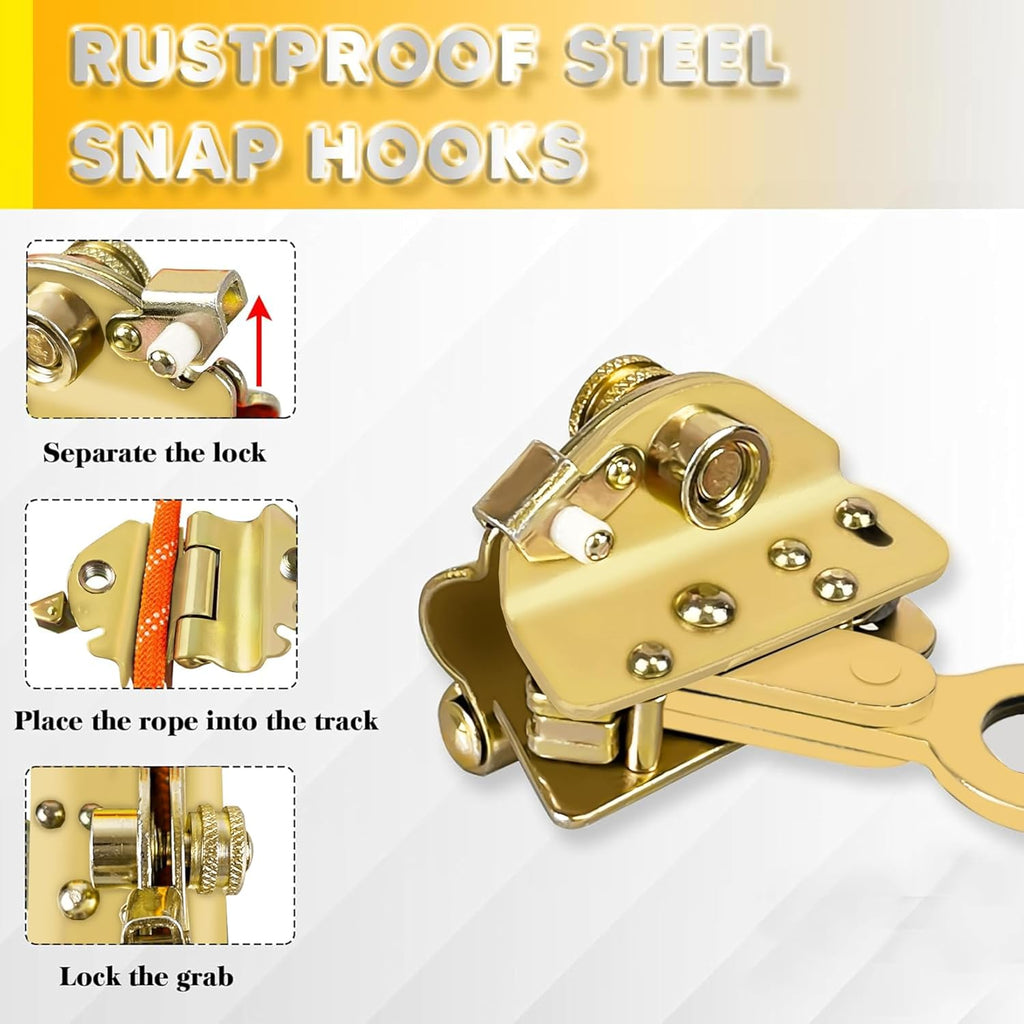 Fall Protection Safety Rope 50FT Heavy Duty Vertical Roofing Ropes with Alloy Steel Grab Snap Hooks Shock Absorber