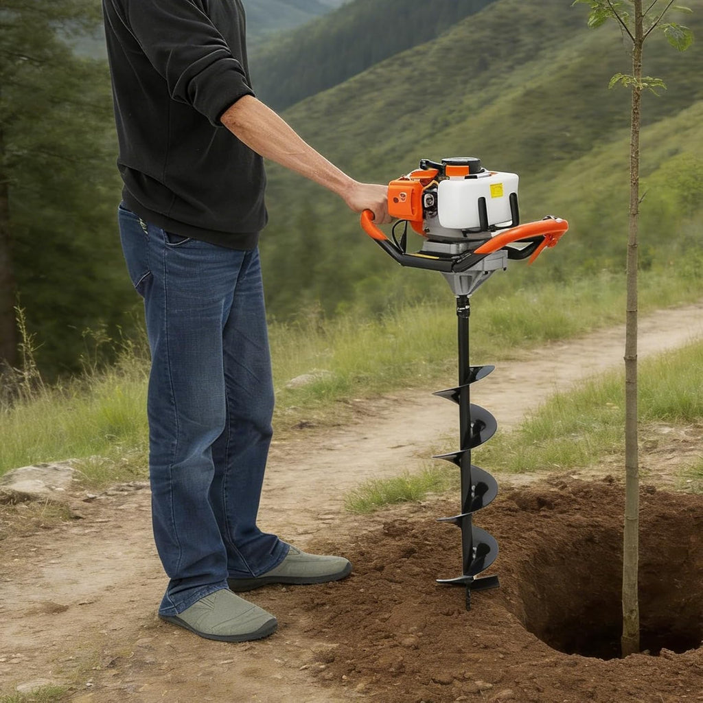 Post Hole Digger, 52CC Auger Post Hole Digger, Gas Powered Earth Digger with Earth Auger Drill Bit Long Alloy Steel