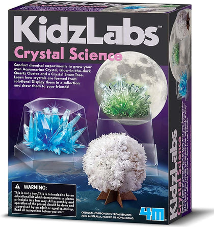 KidzLabs Crystal Science Kit - Grow 3 Crystals, STEM Chemistry DIY Set | Includes aquamarine, glow-in-the-dark moon