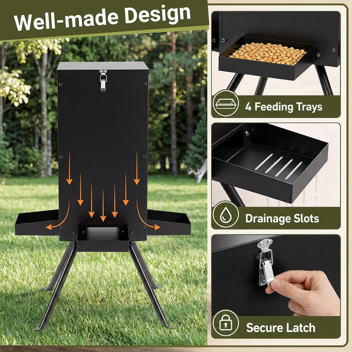 Gravity Metal Deer Feeder with 4 Feeding Trays