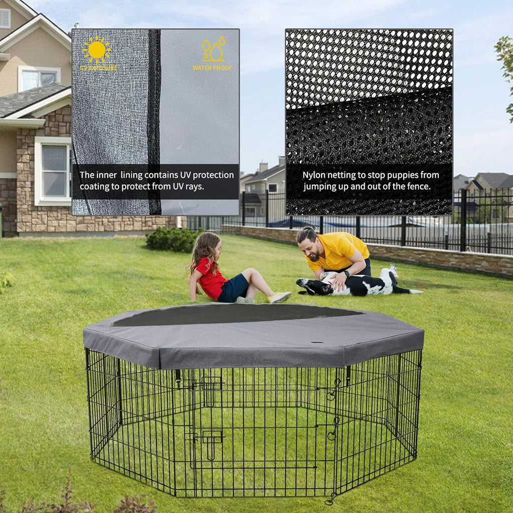 Top Cover Sun/Rain Proof Provide Shade and Security for Indoor Outdoor Dog Playpen Fits All 24" Wide 8 Panels Pet