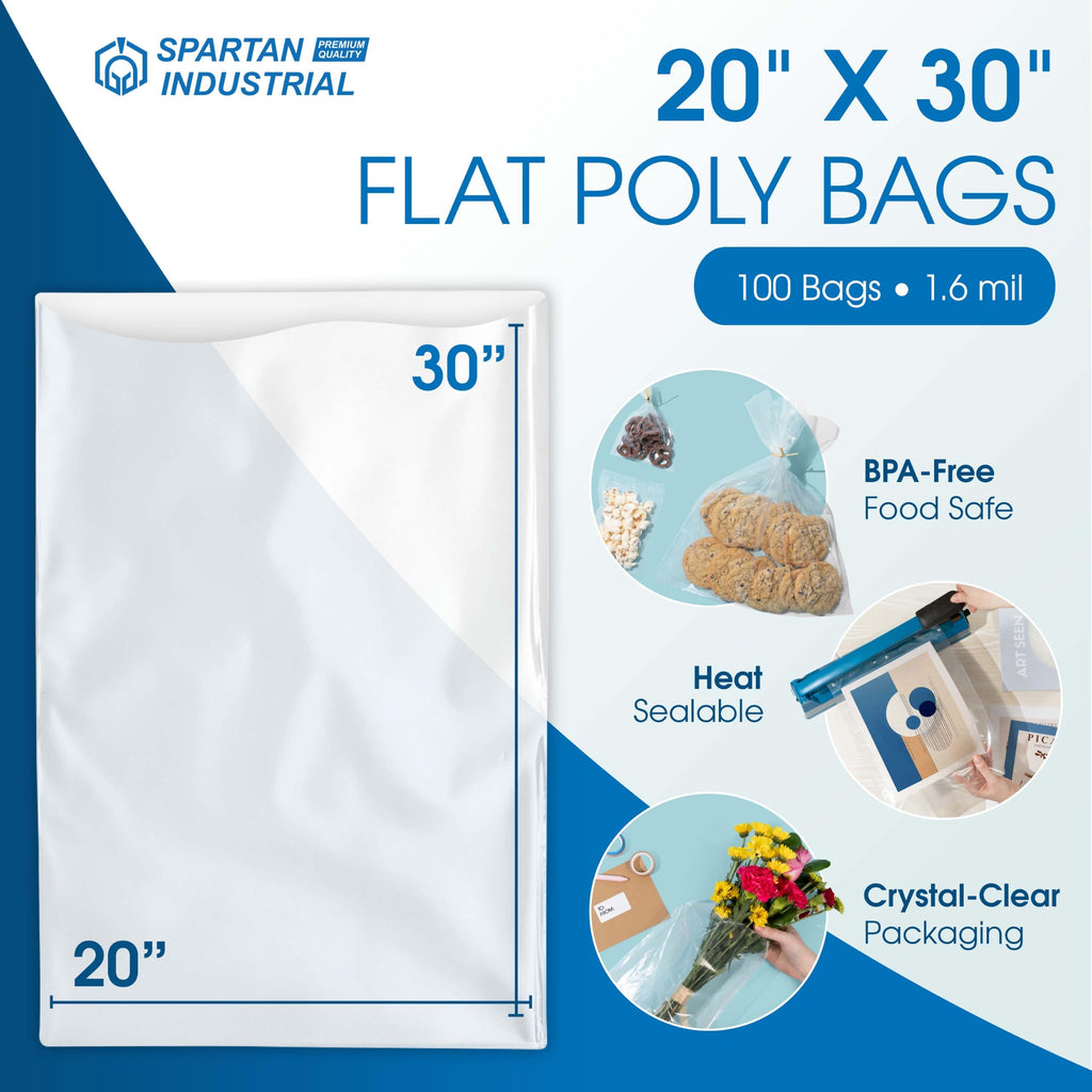 20" X 30" Open End Large Clear Plastic Bags (100 Count) - 1.6 Mil