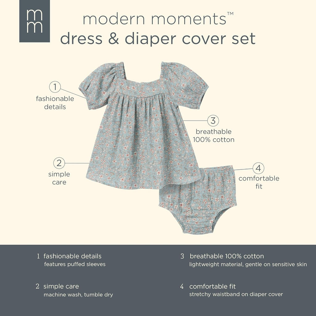 Baby Girls' 2-piece Puffed Sleeve Dress & Diaper Cover Set