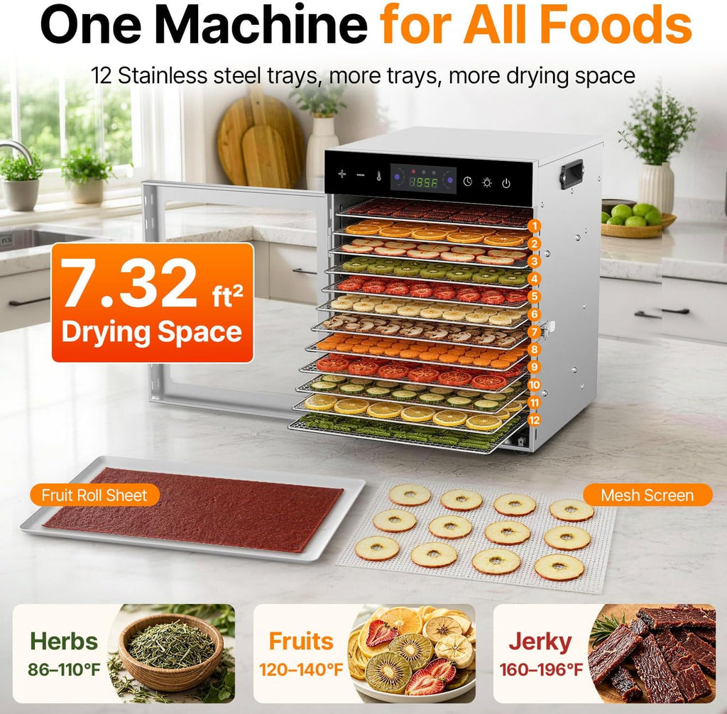 12 Tray Food Dehydrator Machine for Jerky, Fruit, Herb & Dog Treats