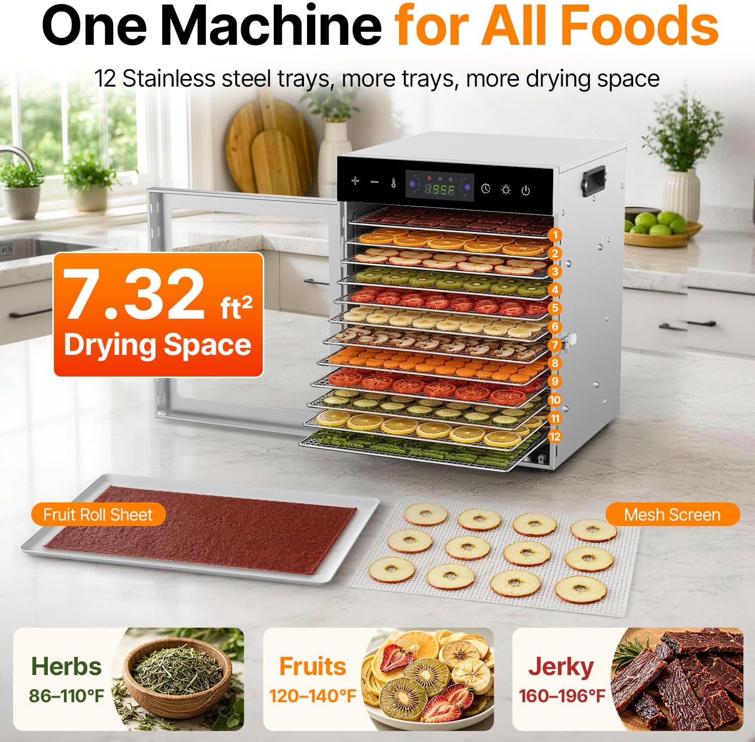 12 Tray Food Dehydrator Machine for Jerky, Fruit, Herb & Dog Treats