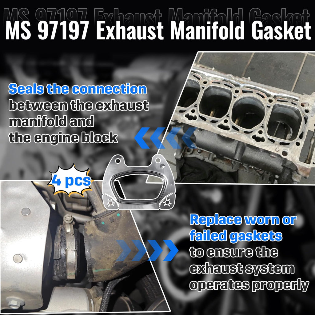 4-Pack MS97197 Exhaust Manifold Gasket, Stainless, Compatible with MS 97197