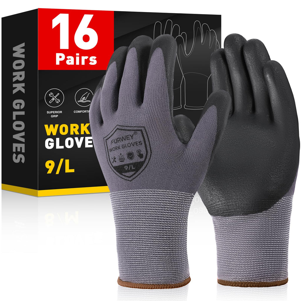 Safety Work Gloves,16Pairs Nitrile Micro Foam Coated,Seamless Knit,L