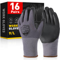 Safety Work Gloves,16Pairs Nitrile Micro Foam Coated,Seamless Knit,L