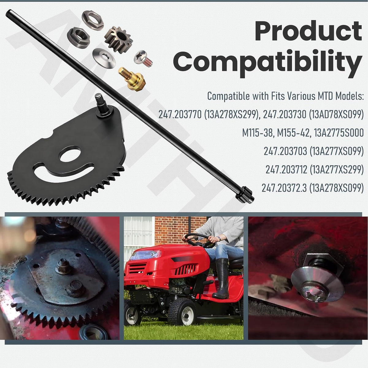938-05078 Steering Shaft 5/8 And 617-04094 Sector Gear Kit for MTD Troy Bilt With 948-0389 710-1309 Steering Rod Cap