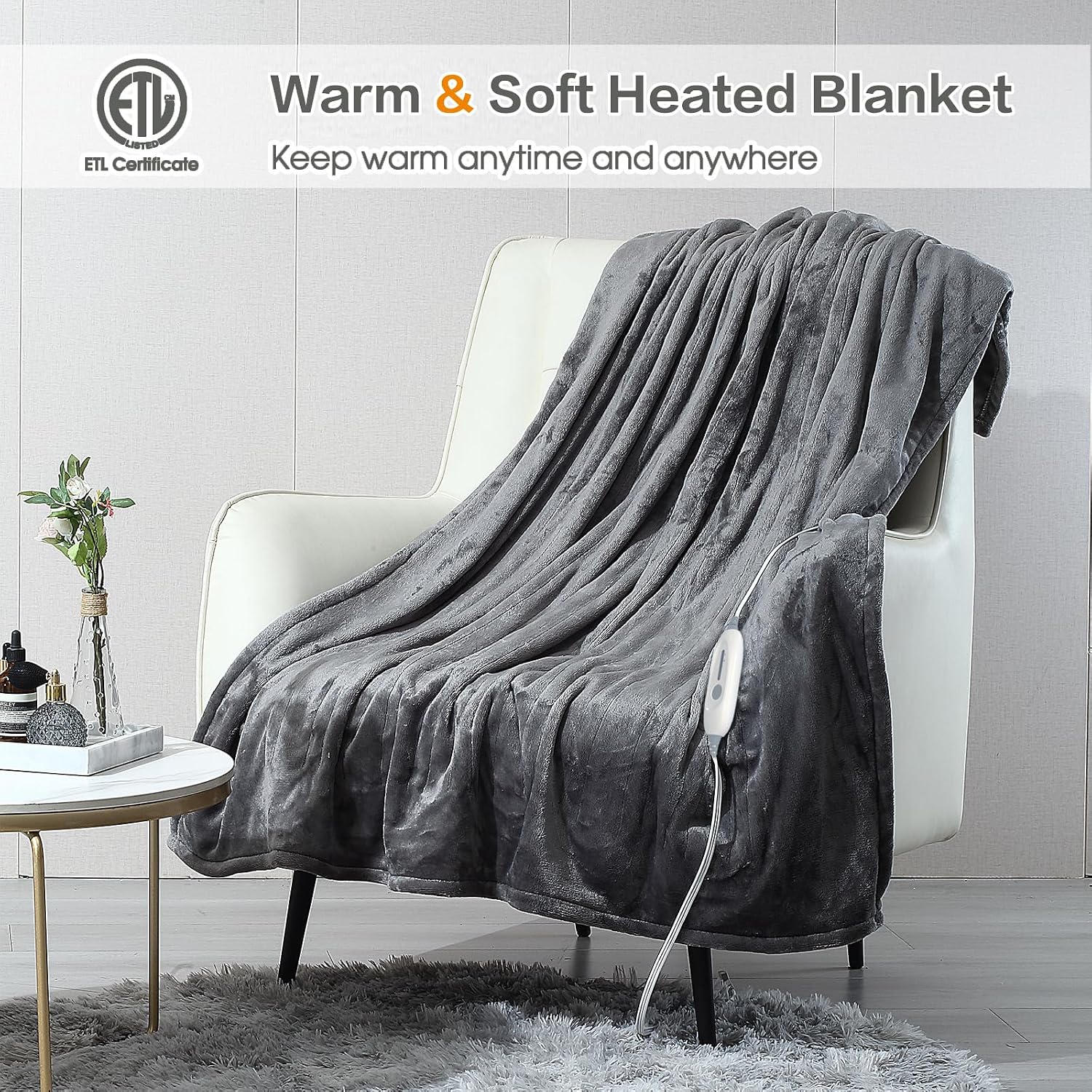 Heated Blanket Throw, Super Soft Flannel Electric Throw Blanket | 3 Heating Levels, 4H Auto Off,Overheat Protection