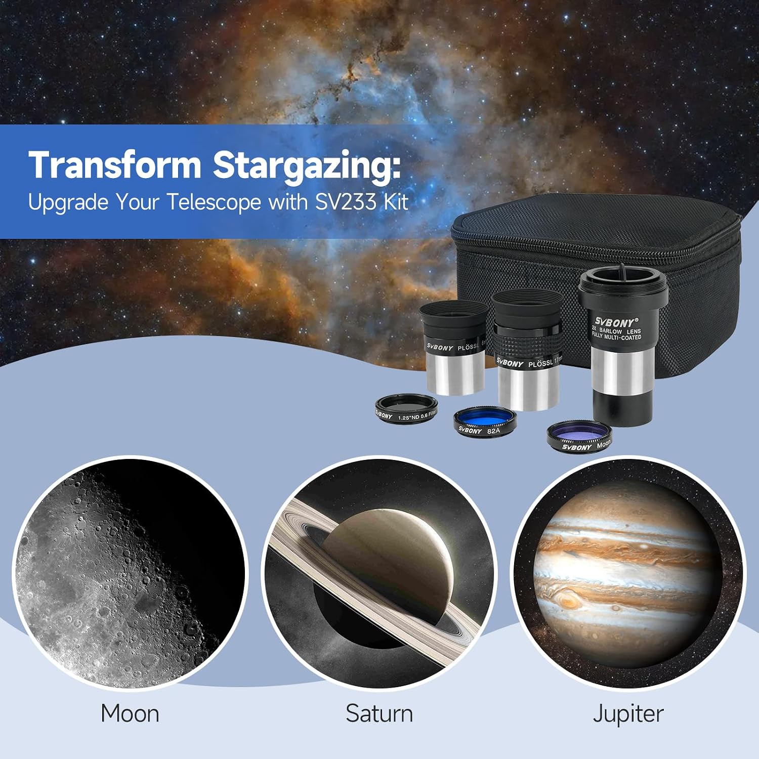 SV233 Telescope Eyepiece Set,7-Piece Eyepiece & Filter Accessory Kit