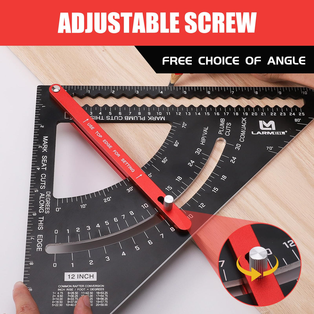 LARMEIL Carpenter Square, 12 Inch Woodworking Tools - Aluminium, Framing, Adjustable Rafter & Combination Square, Perfect Carpenters Gift