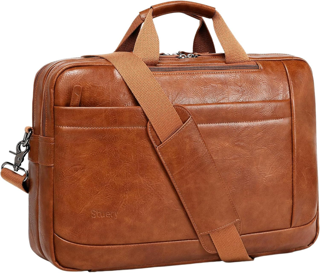 Faux Leather Messenger Bag for Men | 17-17.3 Inch Leather Mens Laptop Bag Leather Briefcasen Convertible Backpack 3