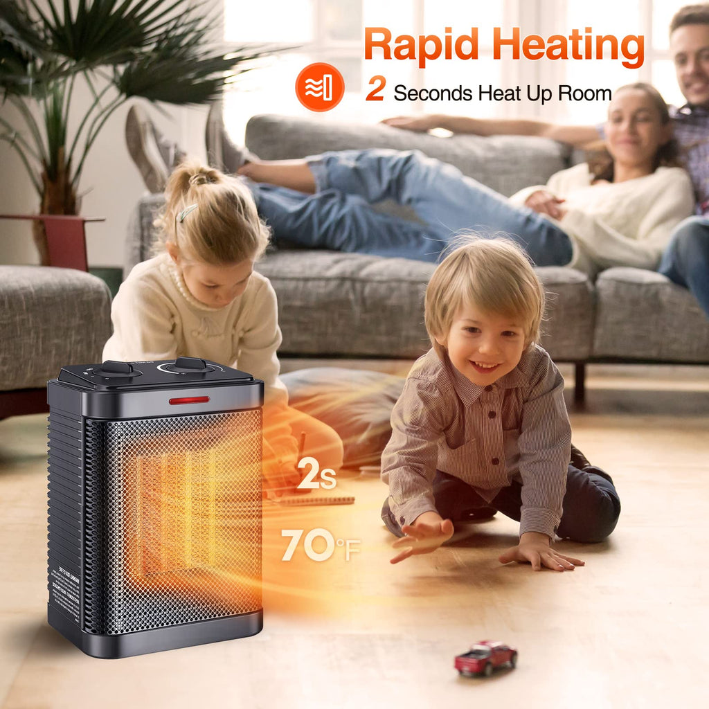 1500W Ceramic Space Heater, Fast Portable Indoor Heater, Black