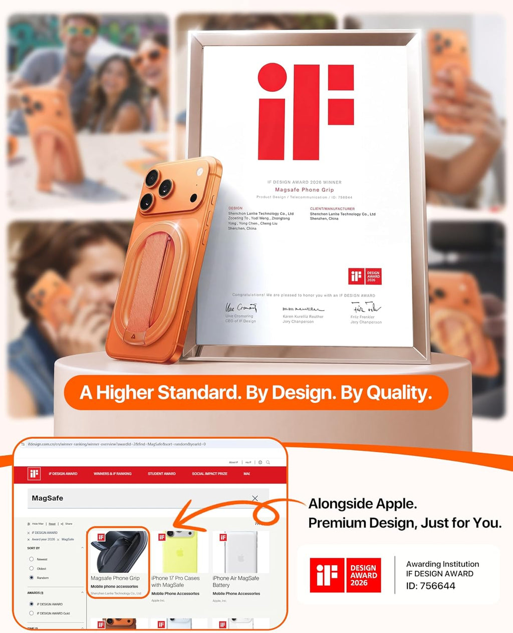 [2026 Woven Comfort] Magnetic Phone Grip for MagSafe w/Finger Strap | Soft Nylon Strap, 25 Upgraded N56 Magnets, Cell