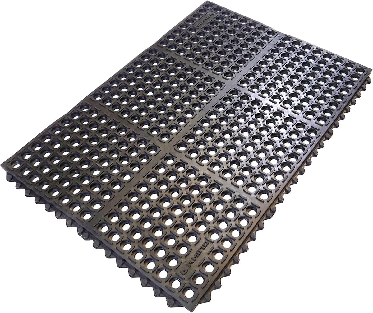 K-Series Anti-Fatigue Drain-Thru, 2' x 3' x 3/4", Black, Interlocking Restaurant Kitchen Drainage Non-Slip