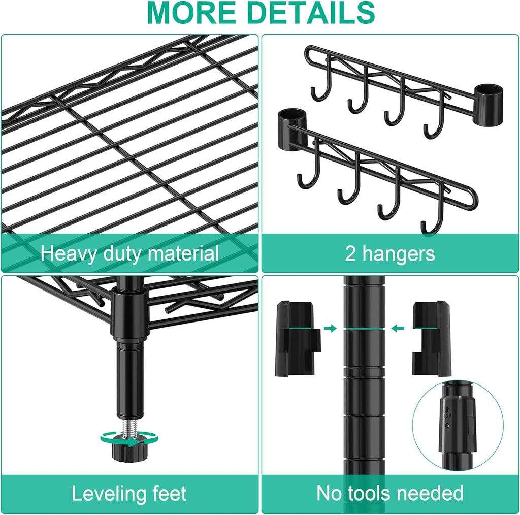 5-Tier Rolling Storage Shelf with Wheels, Metal Wire Shelving Unit