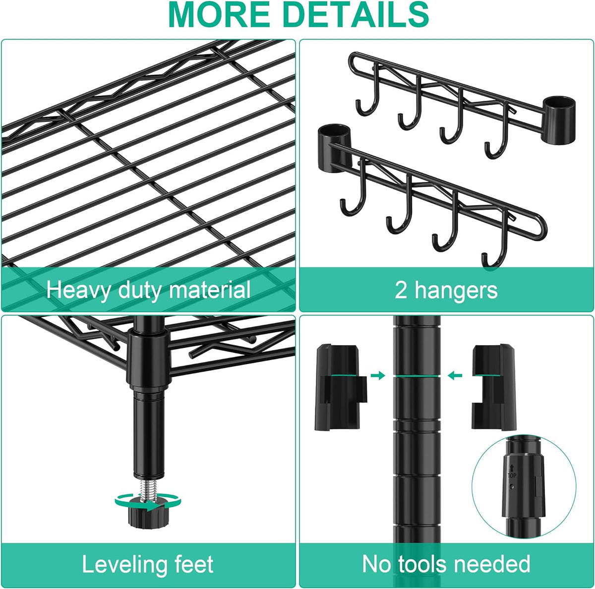 5-Tier Rolling Storage Shelf with Wheels, Metal Wire Shelving Unit
