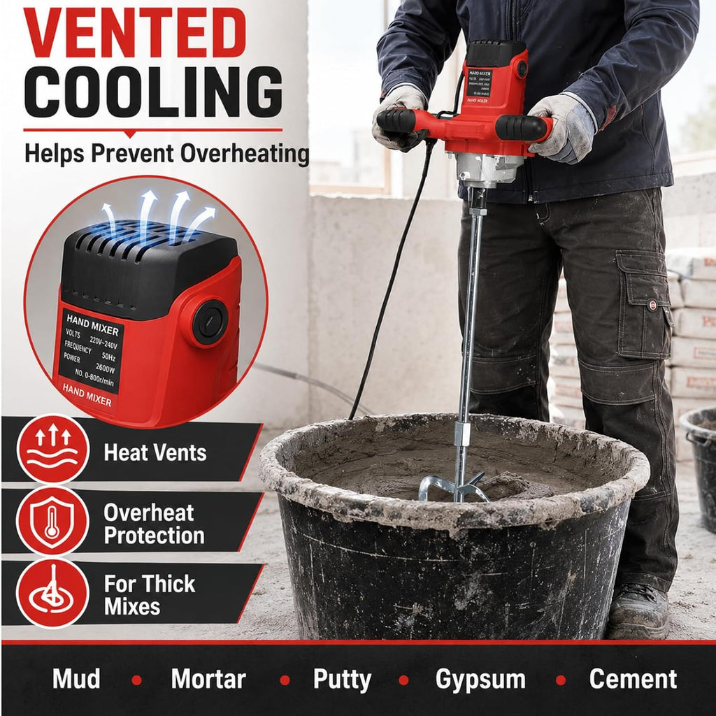 2100W Cement Mixer, 110V 6-Speed Handheld Electric Concrete & Mortar Mixer with Paddle, Copper Motor Mud Mixer for