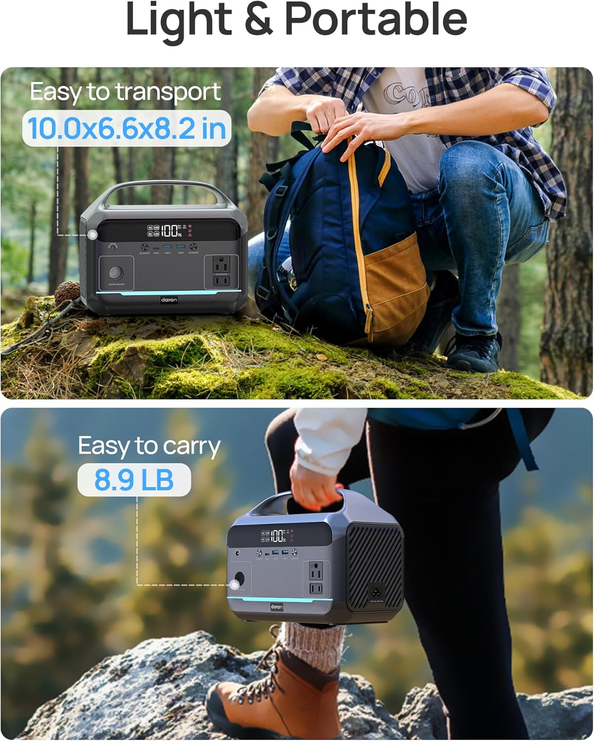 Portable Power Station 600W with 80W Solar Panel, 288Wh LiFePO4 Battery Solar Generator, 2h Fast Charging Compact