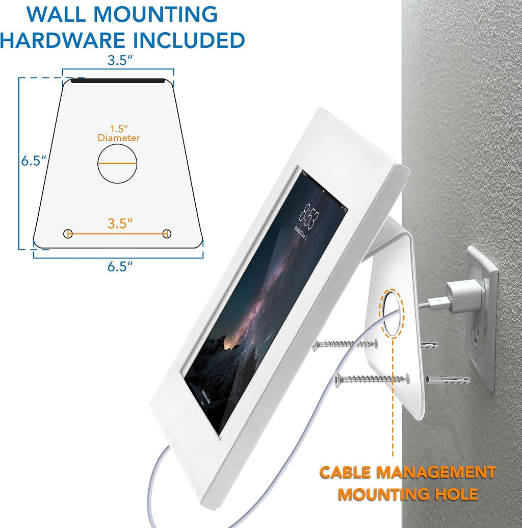 iPad Kiosk Stand, Locking Anti-Theft Tablet Enclosure for Countertop & Wall Mount, 90° Rotating POS Tablet Wall Stand