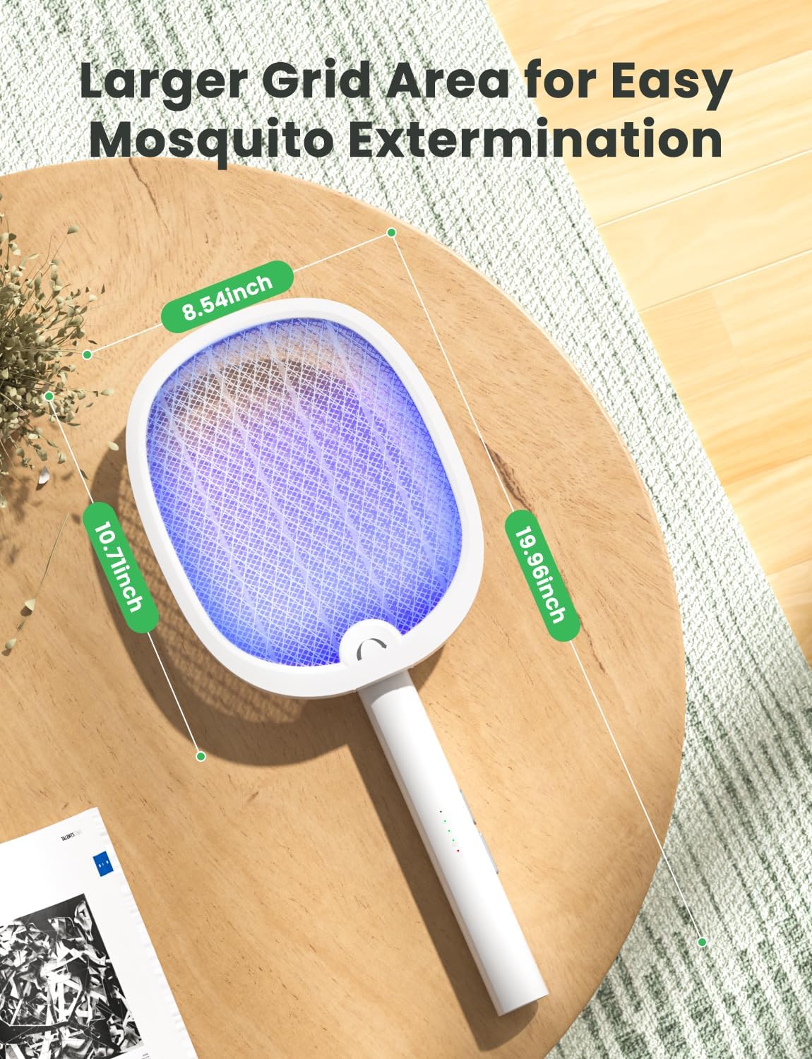 Electric Fly Swatter Foldable Bug Zapper Racket 2 in 1 Mosquito Killer with Purple Attractant Light Rechargeable