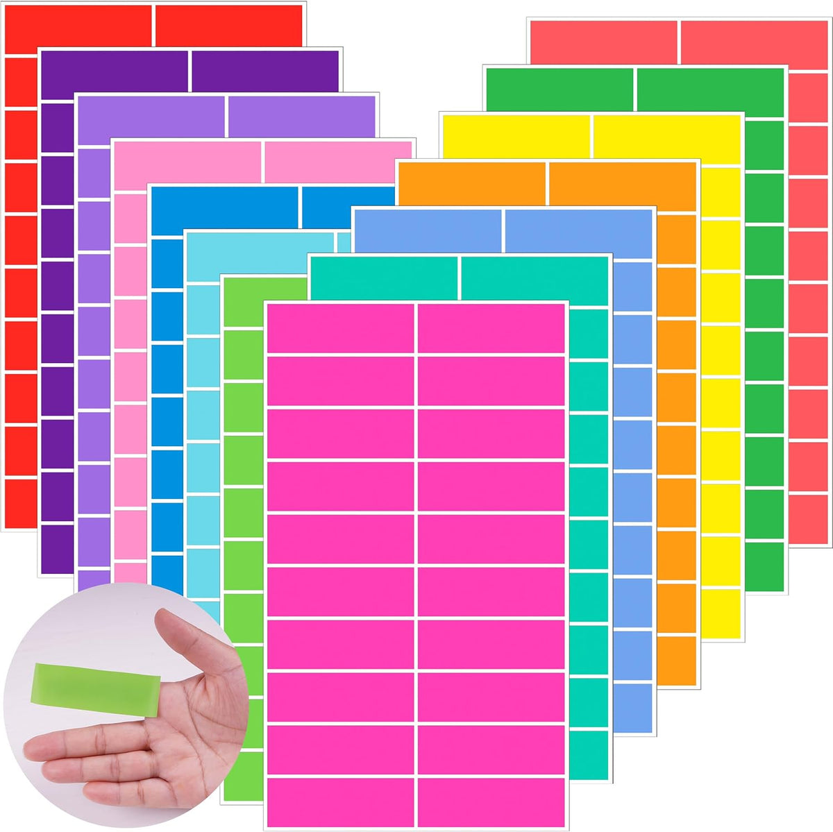 3" x 1" Colored Label Stickers, 840 Pcs in 14 Colors Rectangle Labels