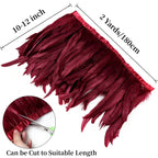 Burgundy Feather Trim for DIY Sewing Crafts, 10-12inch 2 Yards