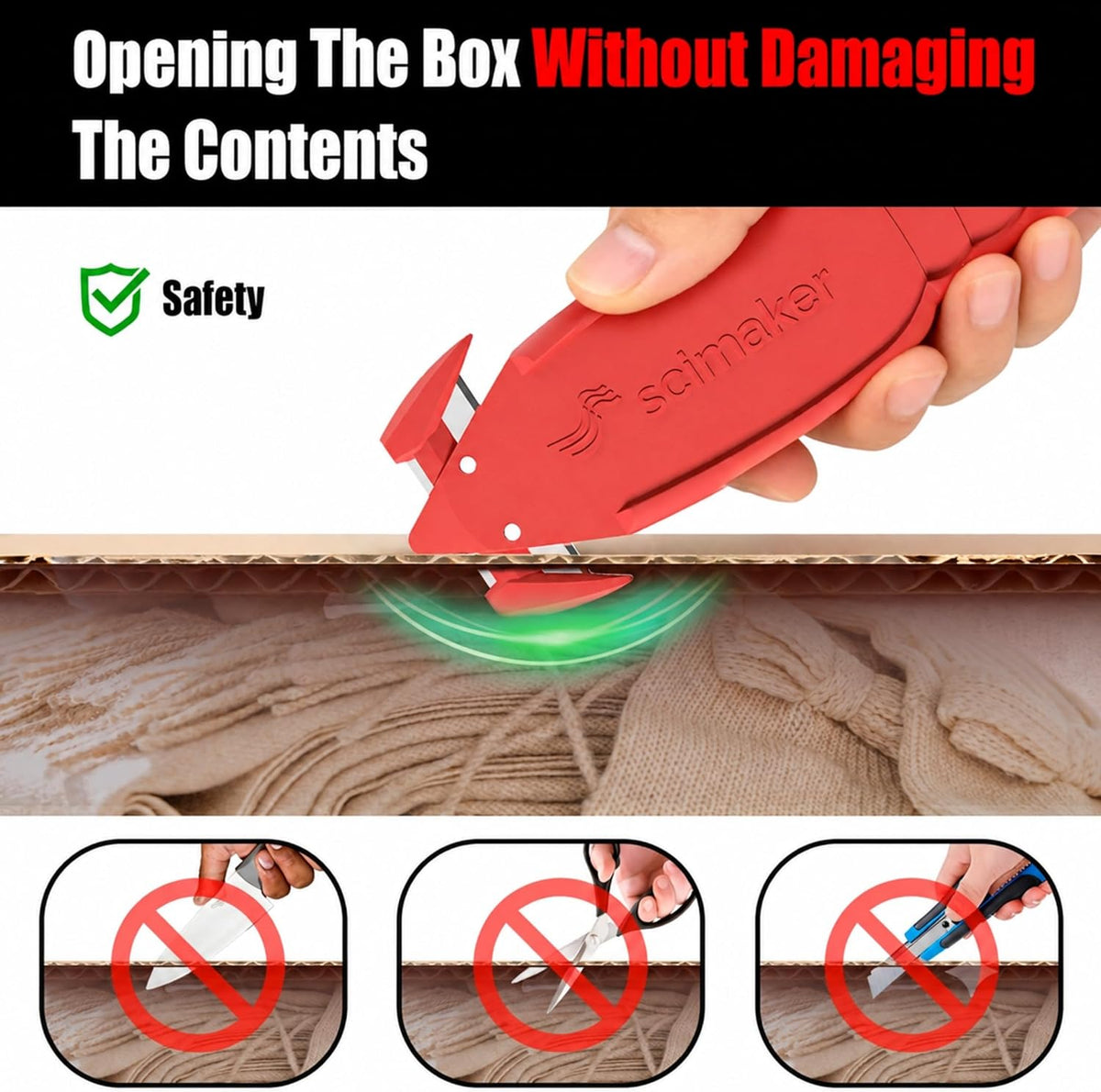 Safety Box Cutter Knife, Recessed SK-2 Blade, 6-Pack Red