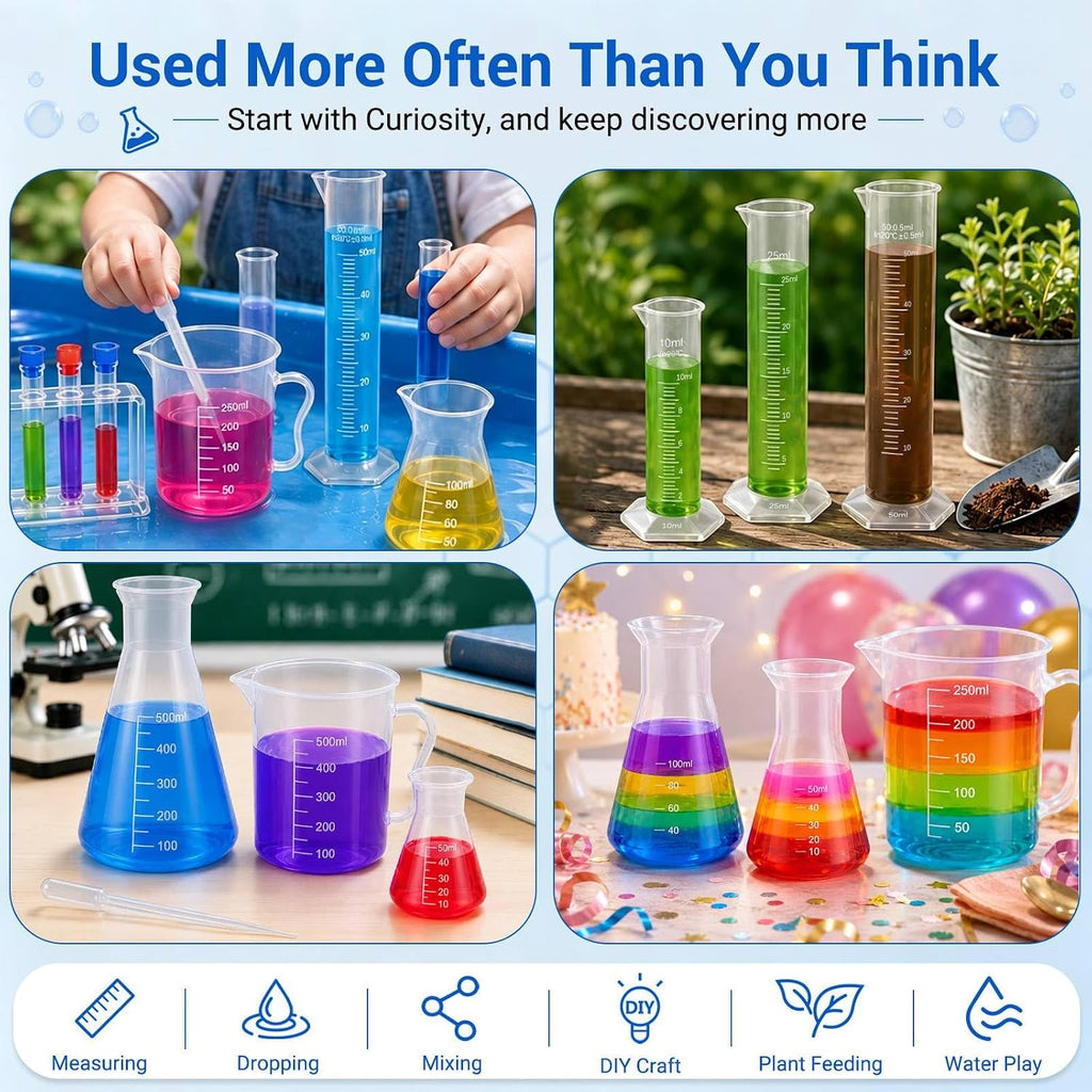 28PCS Plastic Test Tubes and Beaker Set for Classroom and Lab Use | Thick Break-Resistant Plastic, Safe for Repeated