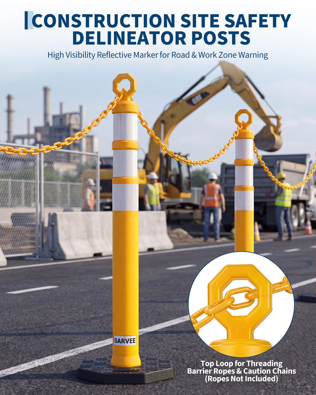 47 Inch 3 Pack Traffic Delineator Post Cones, Safety Posts