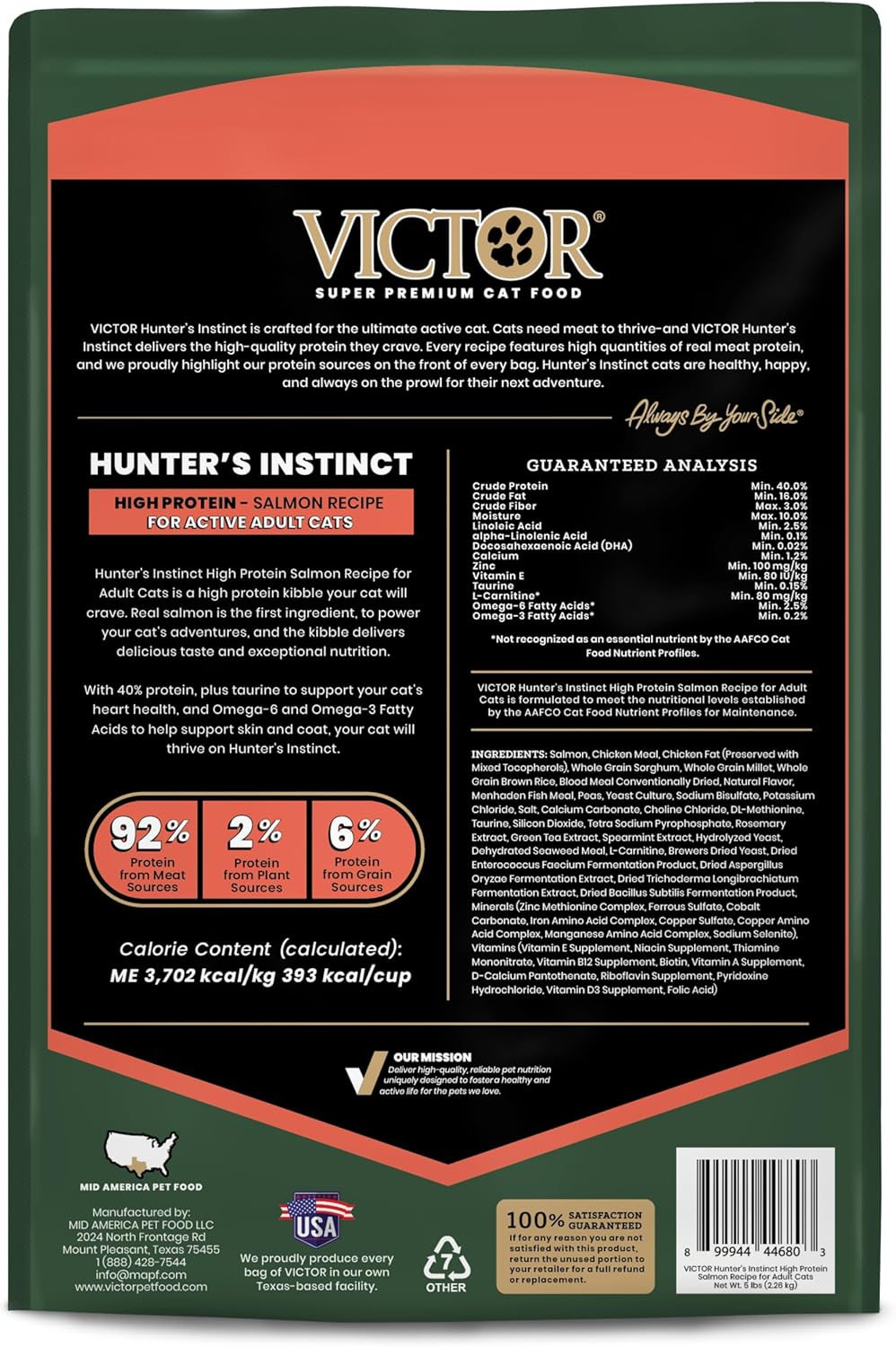 Hunter's Instinct High Protein Salmon Recipe for Adult Cats, 5lb