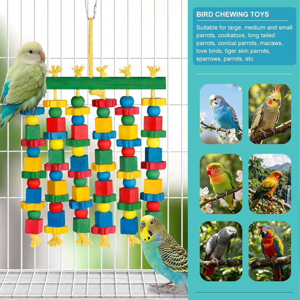 Parrot Toy Bird Toys Natural Wood Bird Chewing Toys for Large Bird Macaws, African Grey, Cockatoos, Amazon Parrots