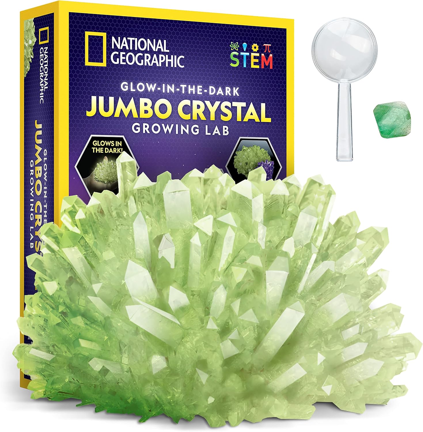National Geographic Jumbo Glow-in-the-Dark Crystal Growing Kit for Kids | Grow a Giant Glow-in-the-Dark Crystal in